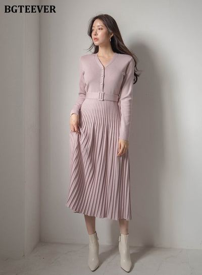 Elegant V-neck Soft Sweater Dress