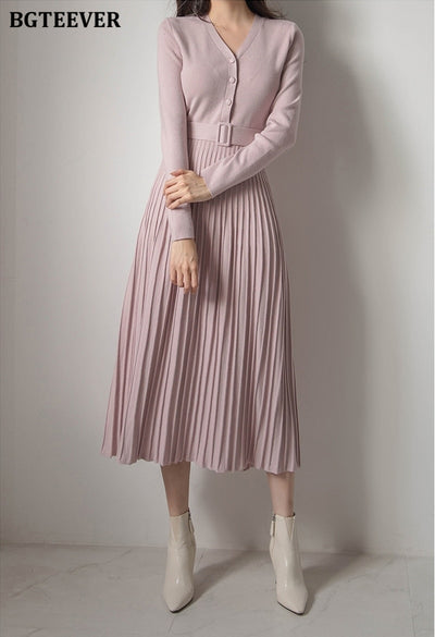 Elegant V-neck Soft Sweater Dress