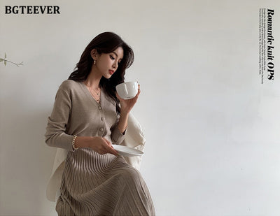 Elegant V-neck Soft Sweater Dress