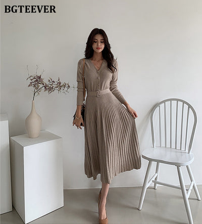 Elegant V-neck Soft Sweater Dress