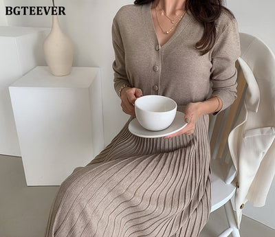 Elegant V-neck Soft Sweater Dress