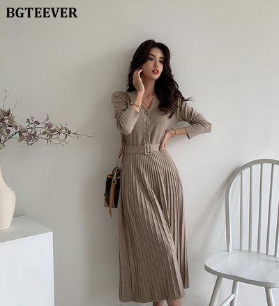 Elegant V-neck Soft Sweater Dress