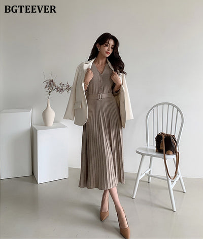 Elegant V-neck Soft Sweater Dress