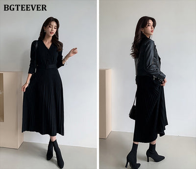 Elegant V-neck Soft Sweater Dress