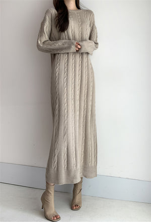 Argyle Knitted Korean Version Maxi Dress
