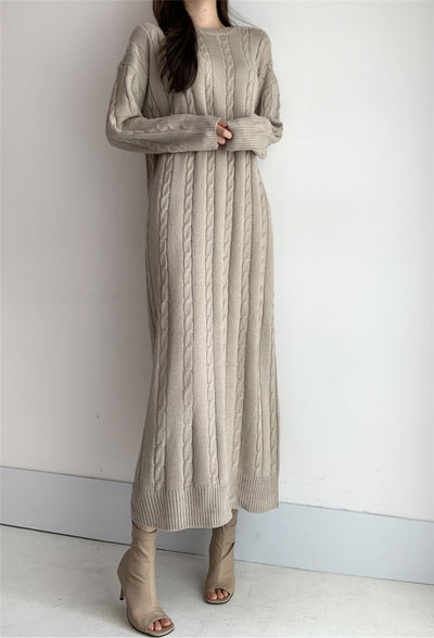 Argyle Knitted Korean Version Maxi Dress