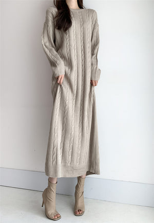 Argyle Knitted Korean Version Maxi Dress