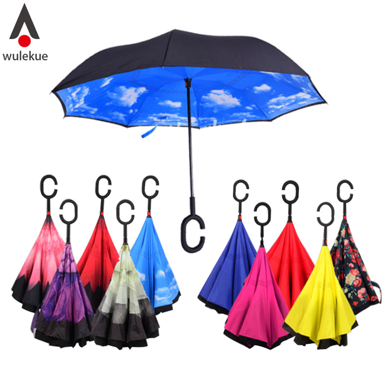 Windproof Reverse Folding Double Layer Inverted Umbrella Self Stand