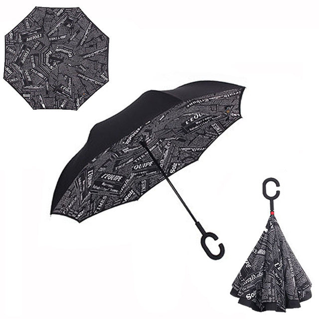 Windproof Reverse Folding Double Layer Inverted Umbrella Self Stand