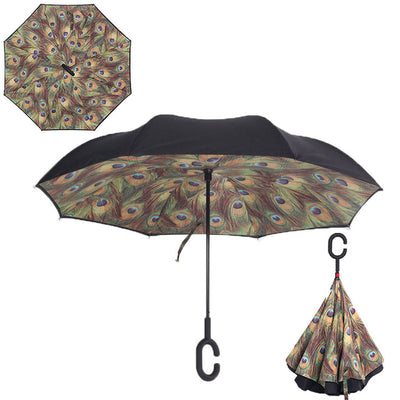 Windproof Reverse Folding Double Layer Inverted Umbrella Self Stand