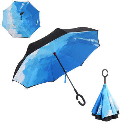 Windproof Reverse Folding Double Layer Inverted Umbrella Self Stand