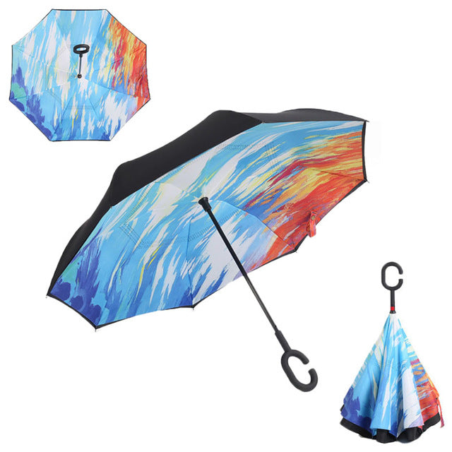 Windproof Reverse Folding Double Layer Inverted Umbrella Self Stand