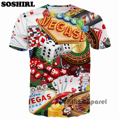 SOSHIRL Poker T Shirt Funny Letter 3D T Shirt Men's Summer Tops US Size