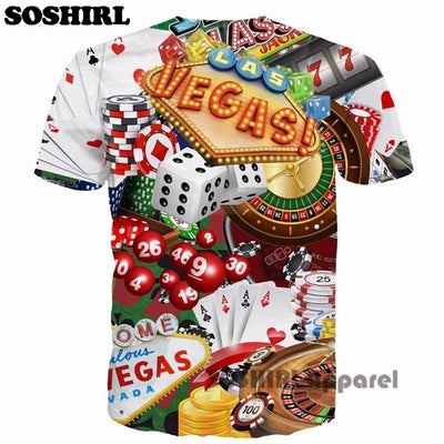 SOSHIRL Poker T Shirt Funny Letter 3D T Shirt Men's Summer Tops US Size