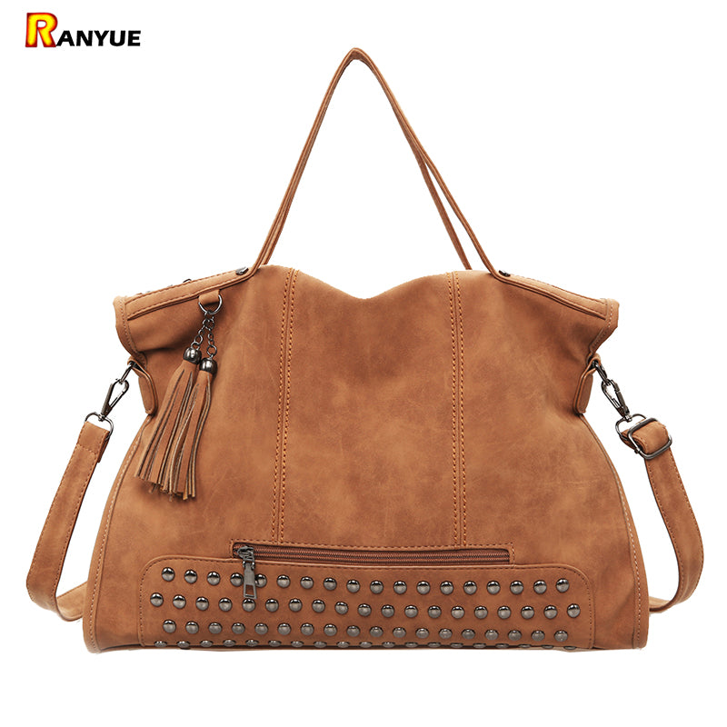 Vintage Rivet Nubuck Leather Women Bag