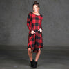 Women Plaid Casual Long Sleeve Evening Party Mini Dress With Pockets