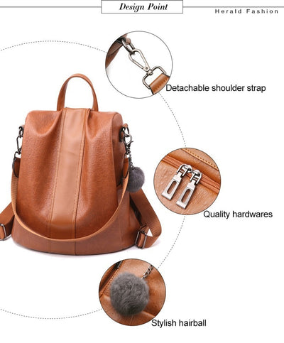 HERALD FASHION Quality Leather Anti-thief Backpack  / Bag