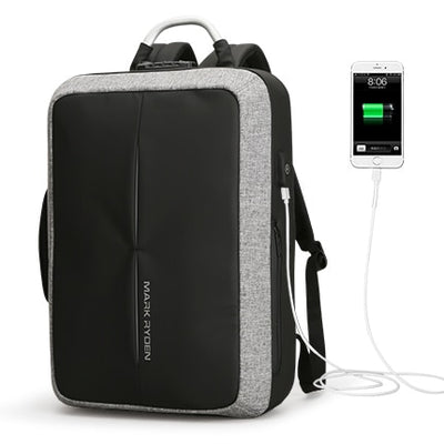 MARK RYDEN ANTI-THEFT BACKPACK WITH TSA LOCK USB RECHARGING