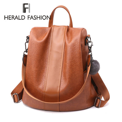 HERALD FASHION Quality Leather Anti-thief Backpack  / Bag