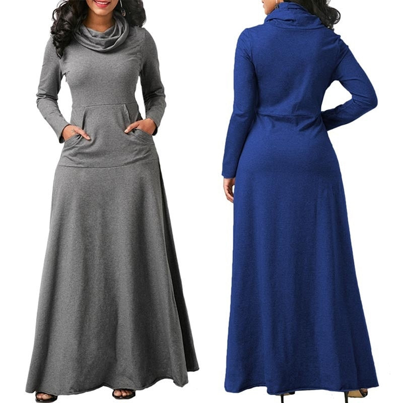 Women Long Sleeve Maxi Dress With Pocket
